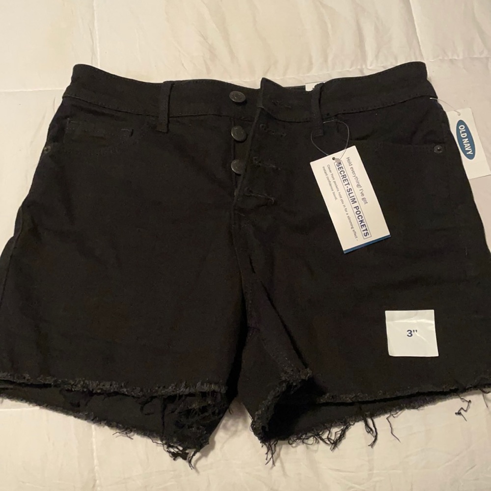 New high rise black denim shorts. Size 6.